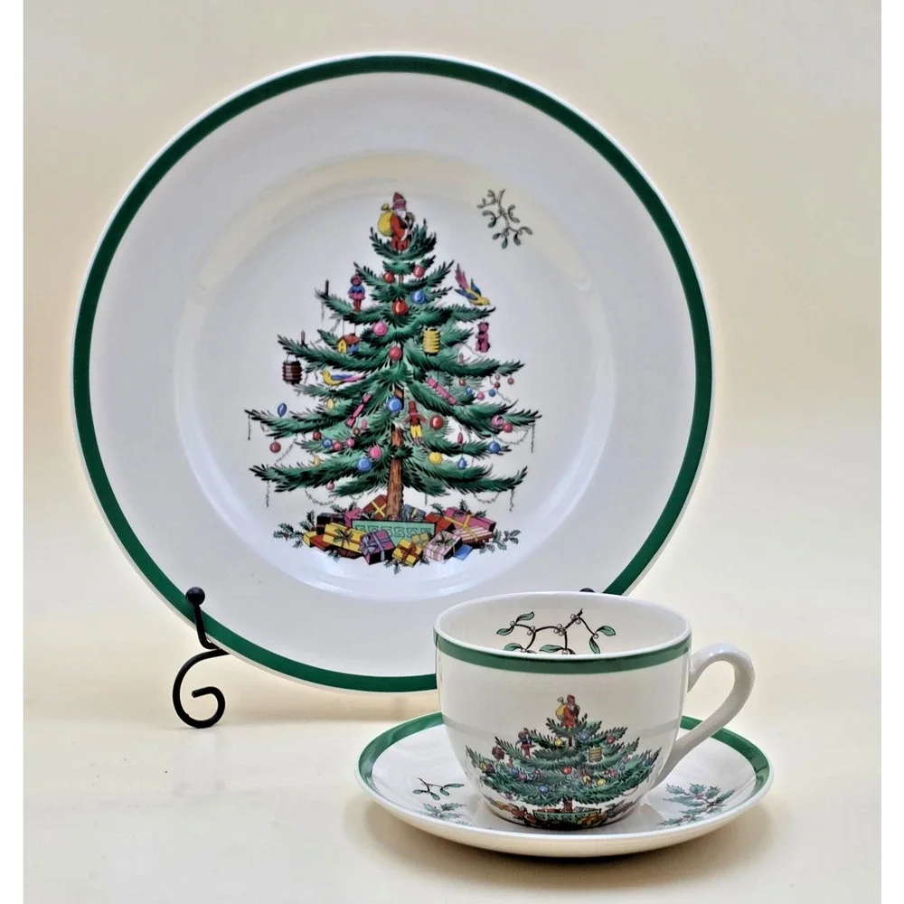 Spode Christmas Tree 12-piece Buffet Set England Plate Cup and Saucer Vintage